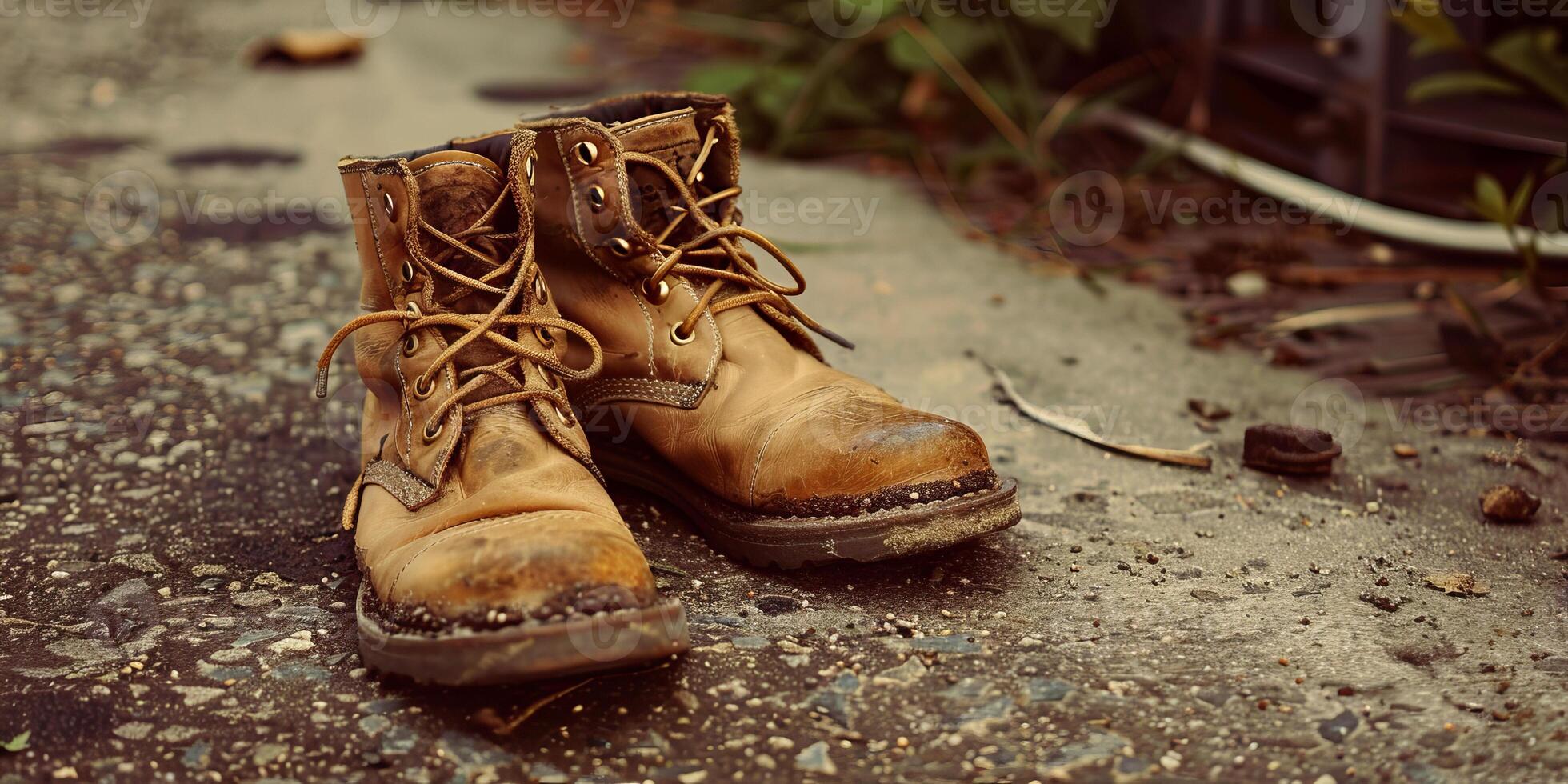 Old Leather Boots on Gravel Path photo