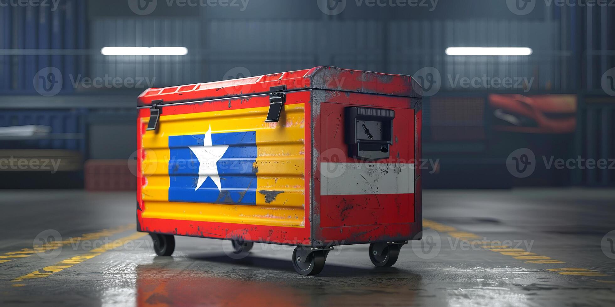 Weathered toolbox with Liberian flag motif photo