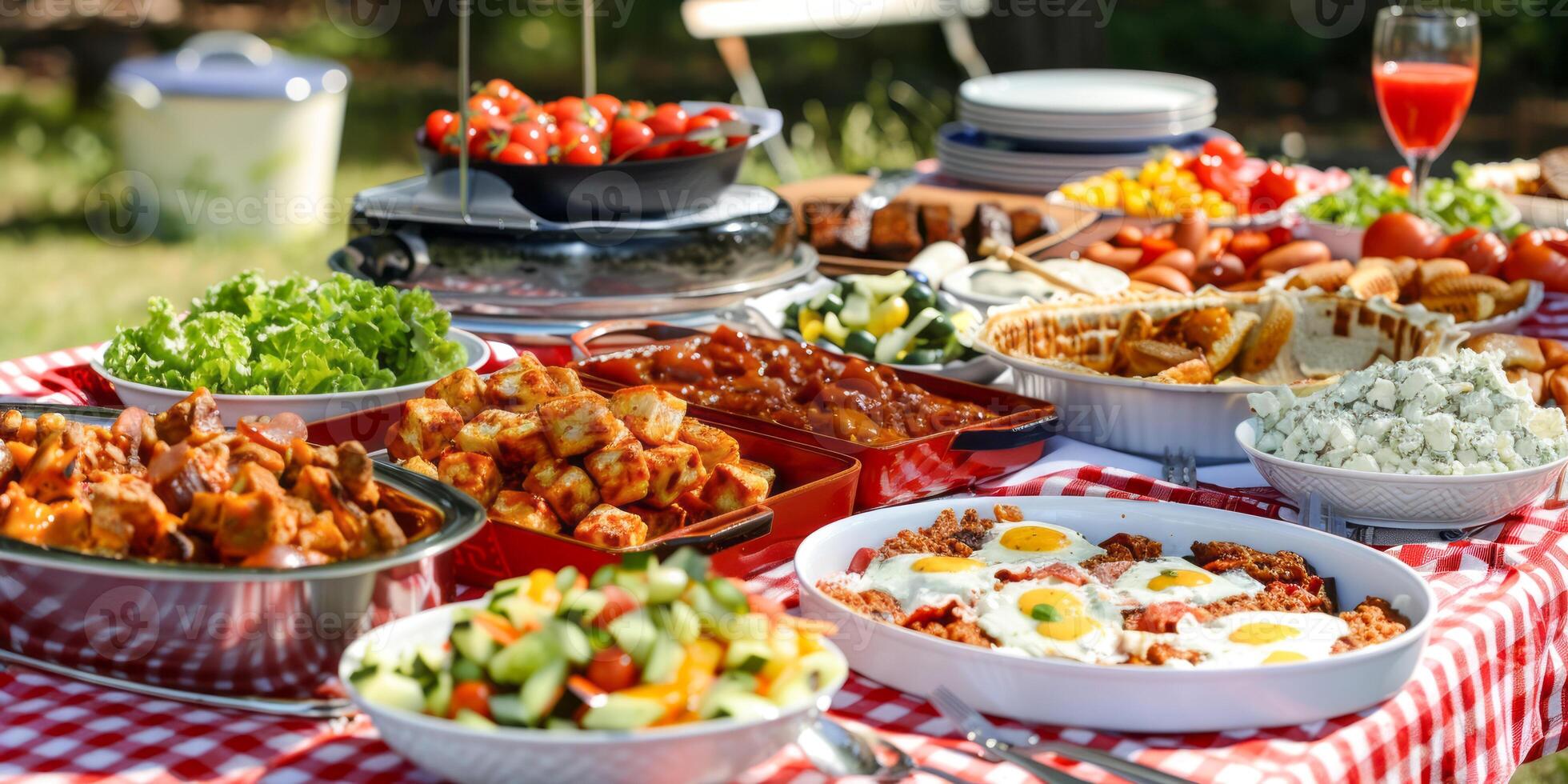 Variety of delicious dishes at an outdoor buffet photo