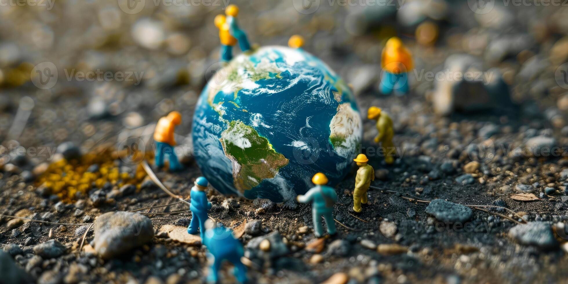 Miniature workers caring for the Earth and nature photo