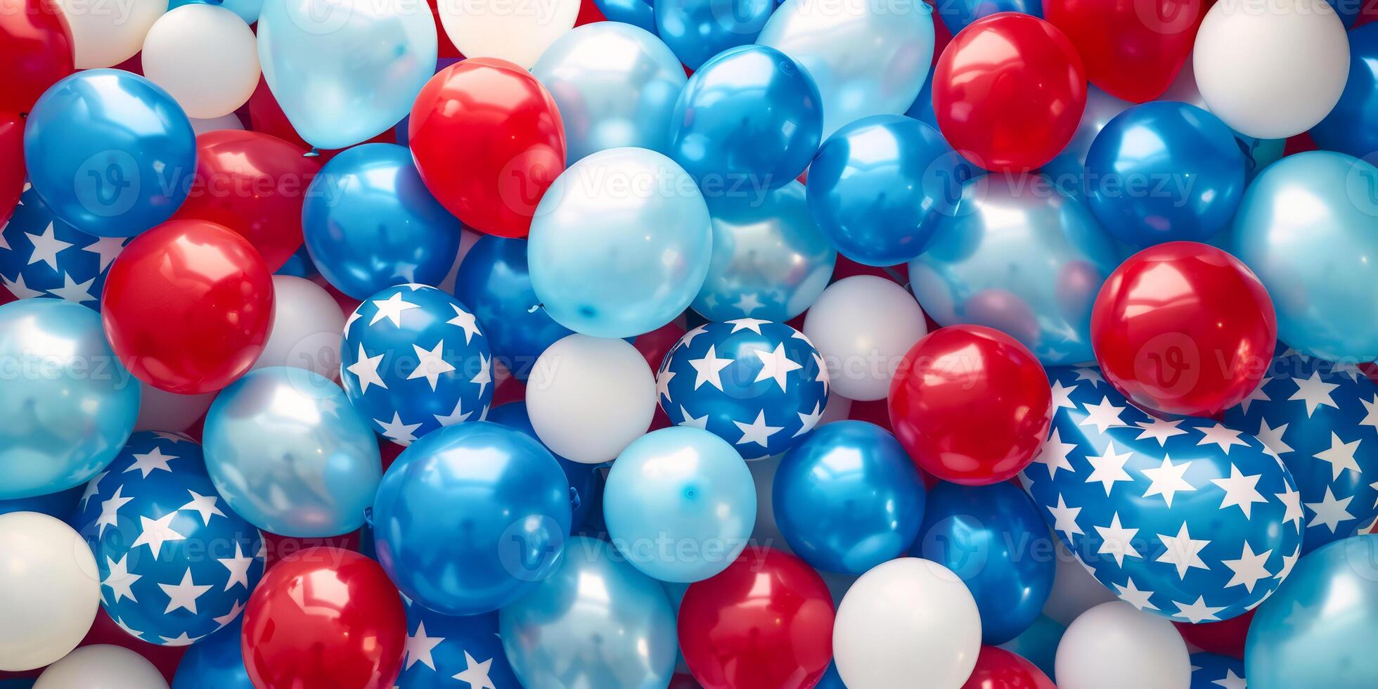 Festive Red, White, and Blue Balloons with Star Patterns for Holiday photo