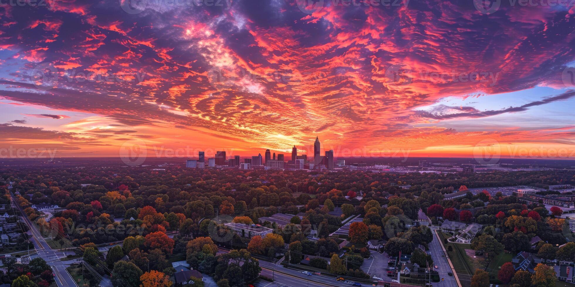 Panoramic view of Atlanta city at sunset with colorful sky photo