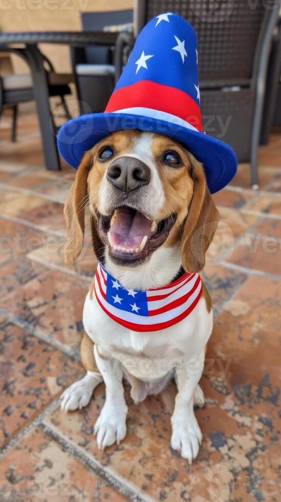 Happy Beagle wearing stars and stripes, Labor Day joy photo