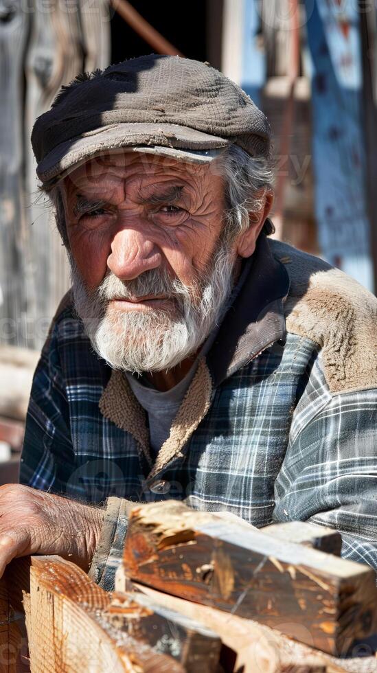 Portrait of a smiling elder craftsman photo