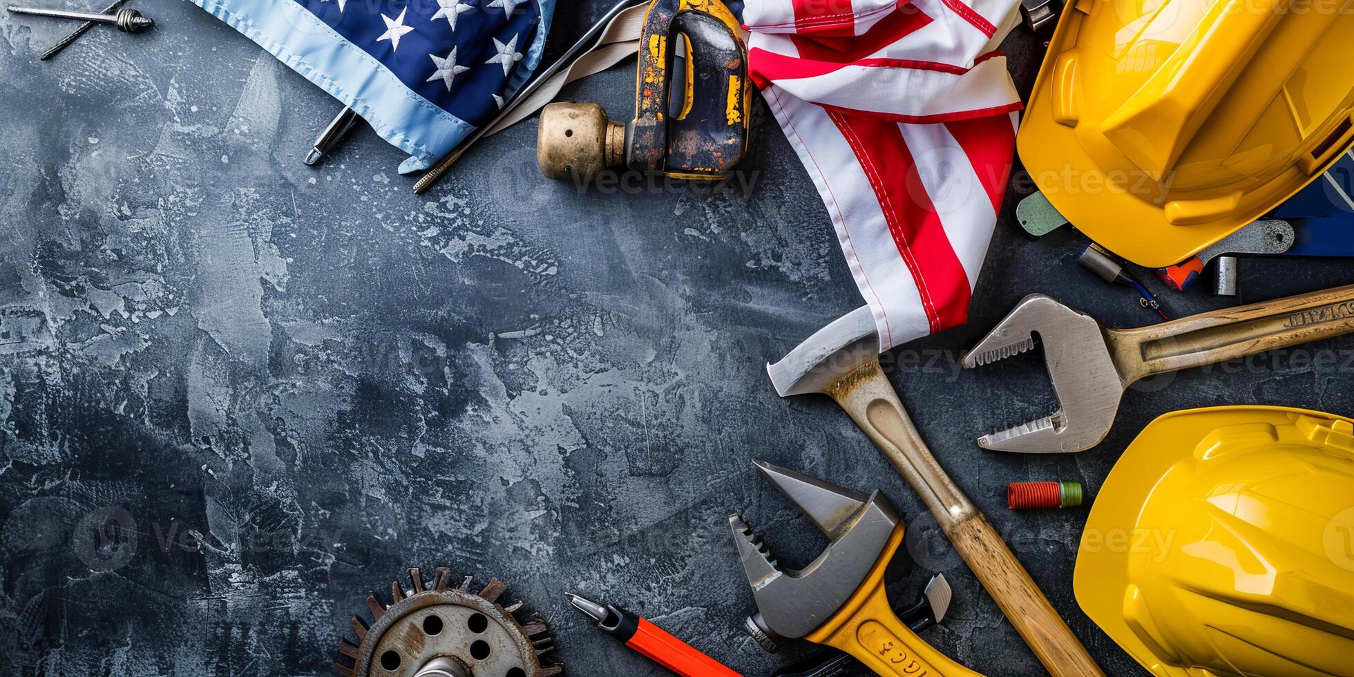 Labor Day Concept with Tools and American Flag photo