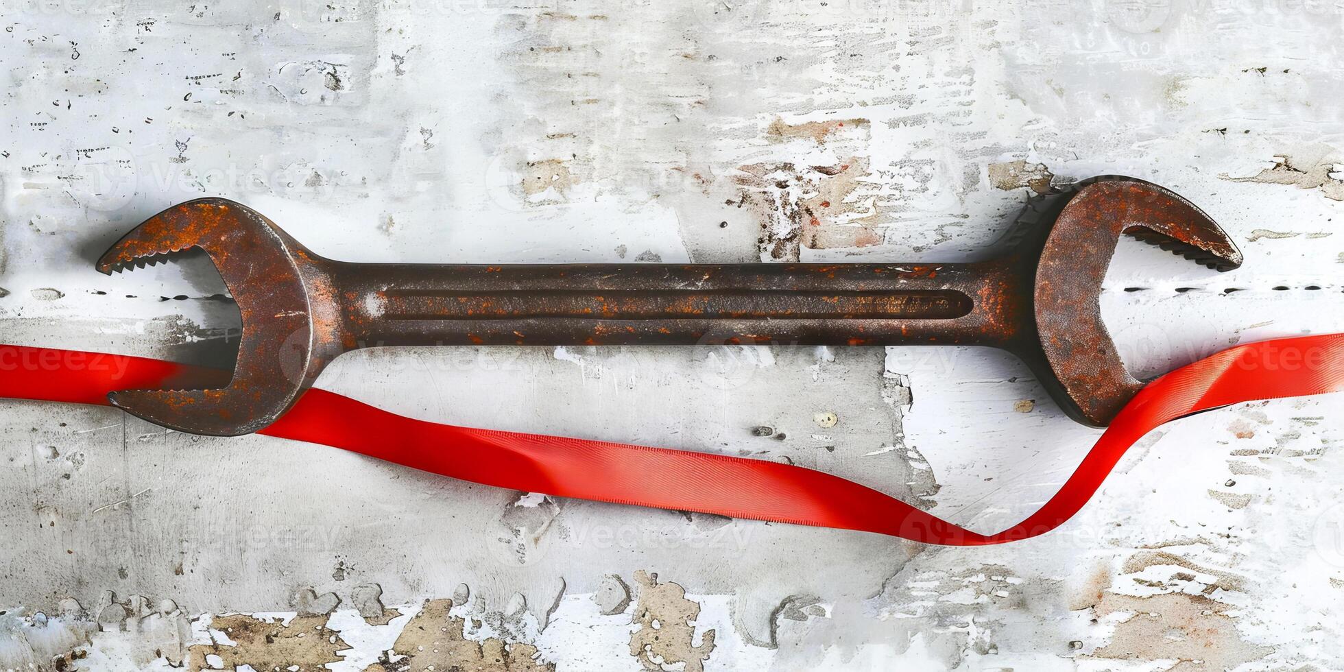 Vintage Wrench with Red Ribbon on Labor Day photo