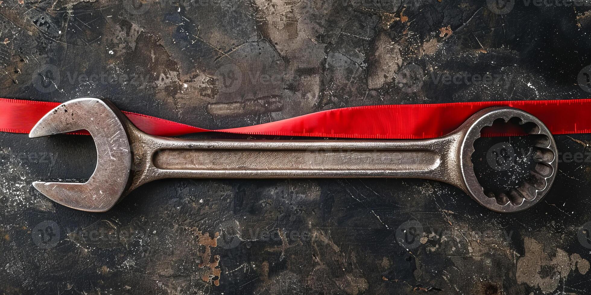 Rustic Wrench with Red Ribbon for Labor Day Concept photo
