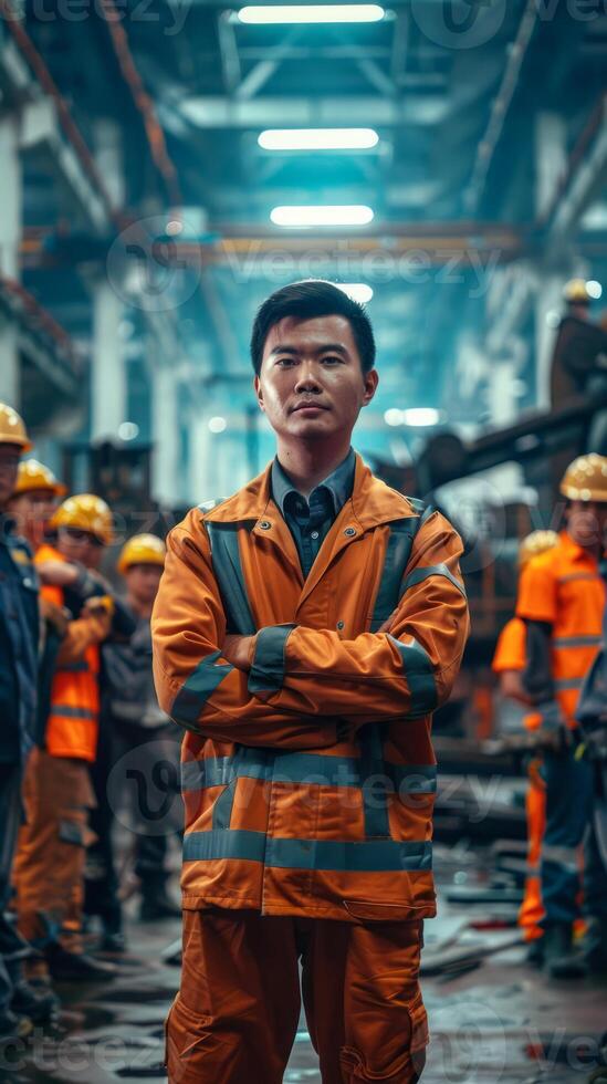 Confident industrial worker in a factory photo