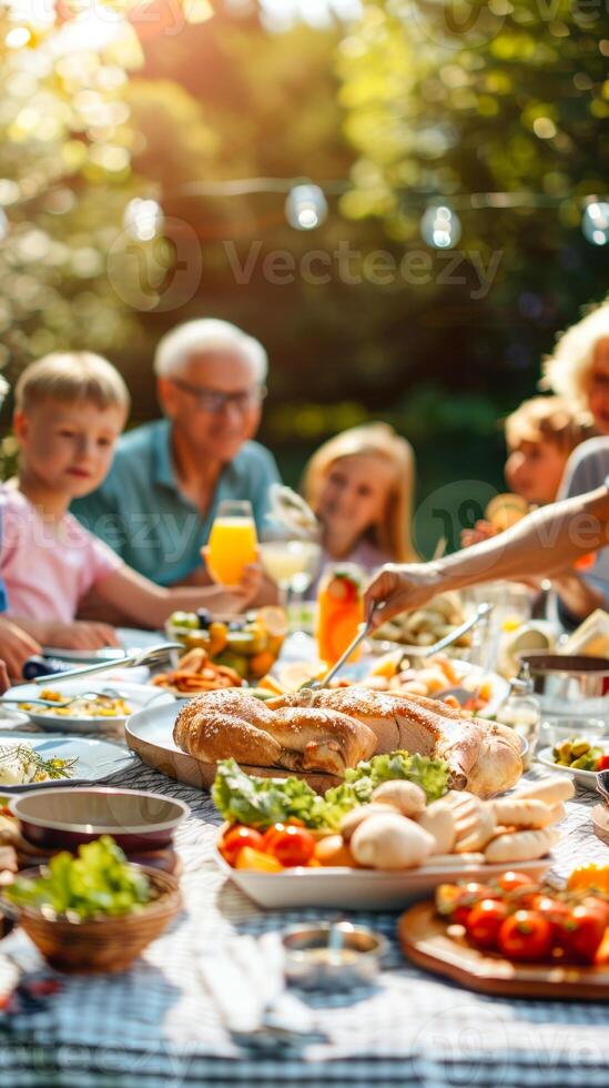 Family enjoying a summer barbecue photo