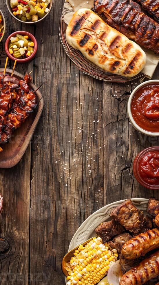 Summer cookout feast with grilled meats and vegetables photo