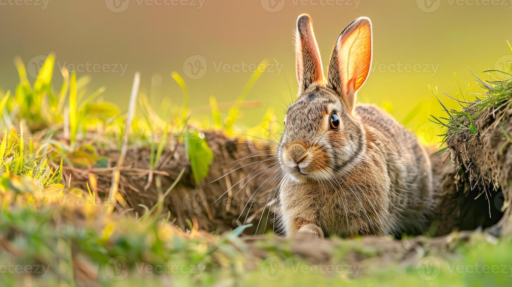 Rabbit exploring grassy field photo