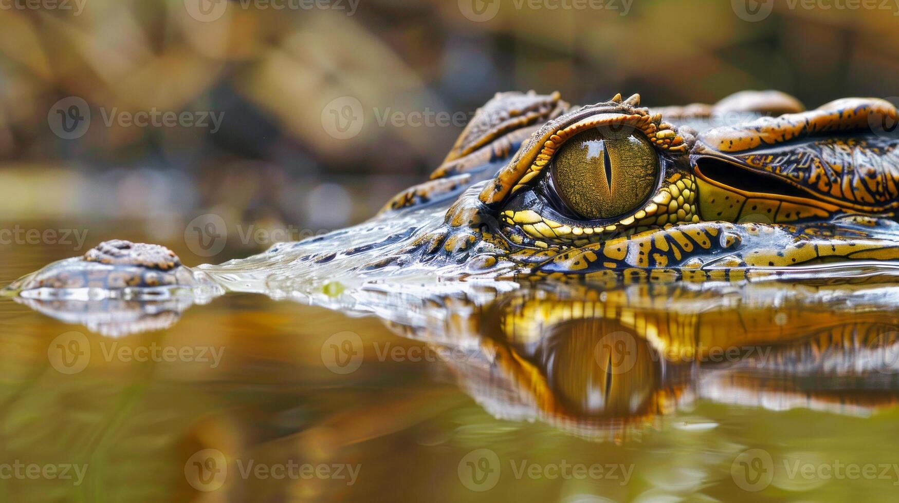 Stealthy crocodile eyes peering above water surface photo