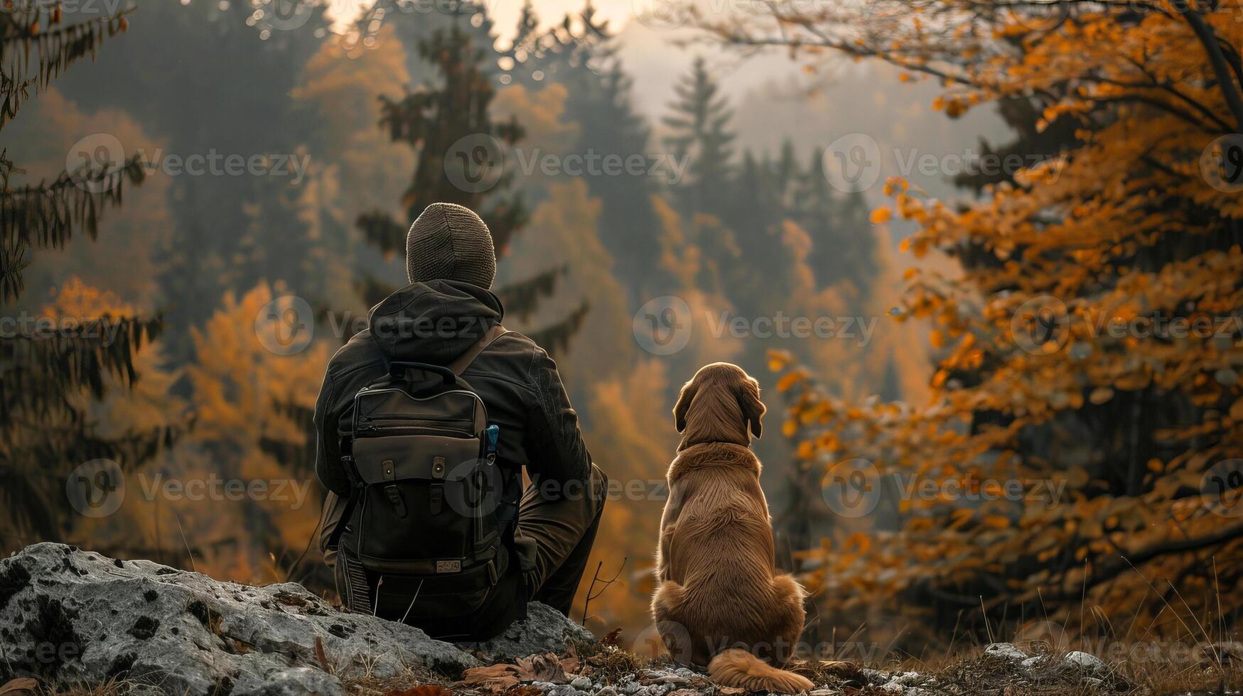 Man and Dog on Hike photo
