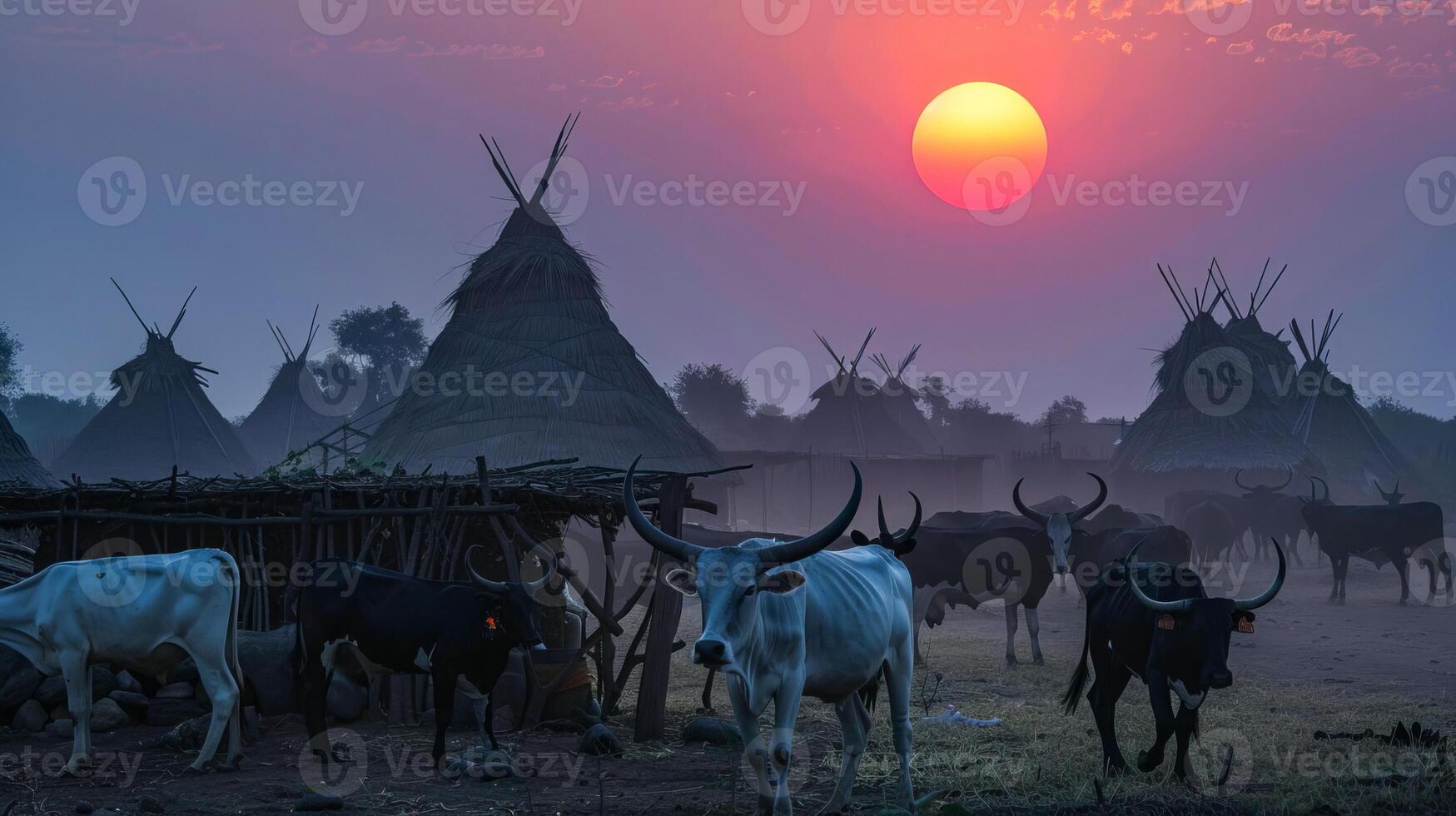 Cows in Dusty Sunset photo