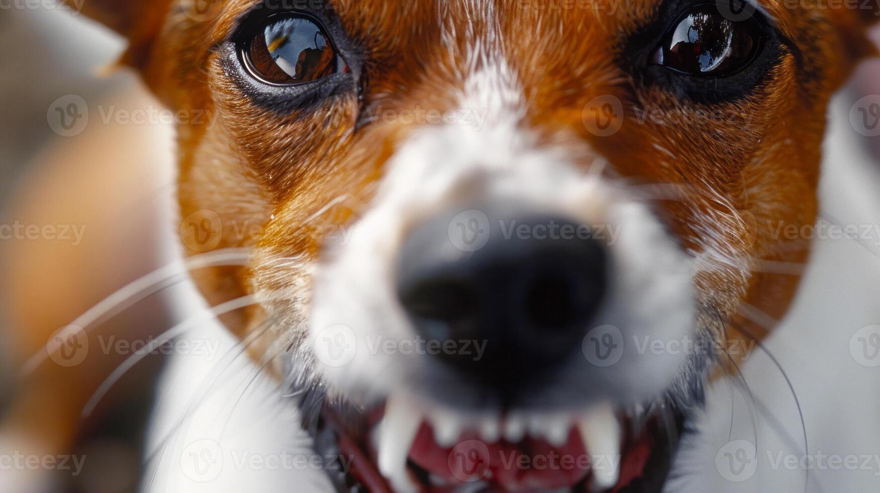Jack Russell terrier growling with focus on teeth photo