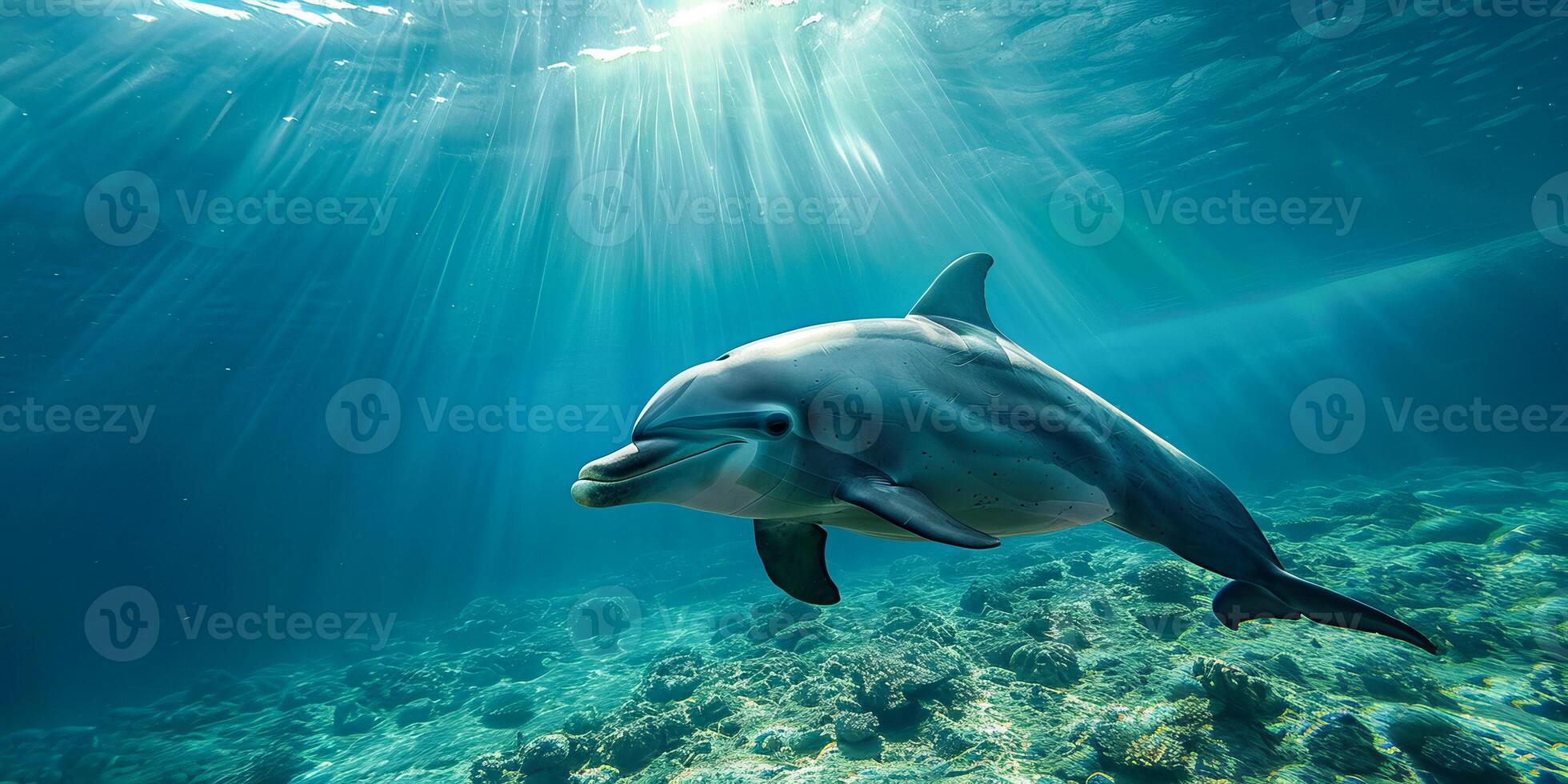 Bottlenose Dolphin Swimming in Clear Blue Ocean Waters photo