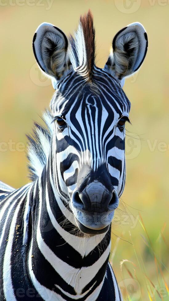 Close-up portrait of a zebra in the wild photo