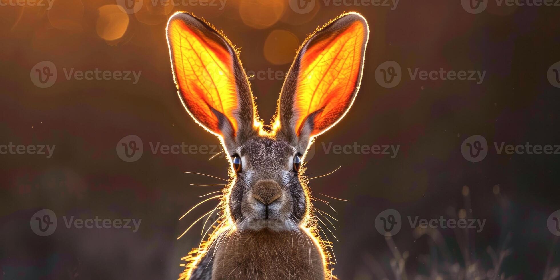 Portrait of a Jackrabbit with Ears Backlit by the Sun photo