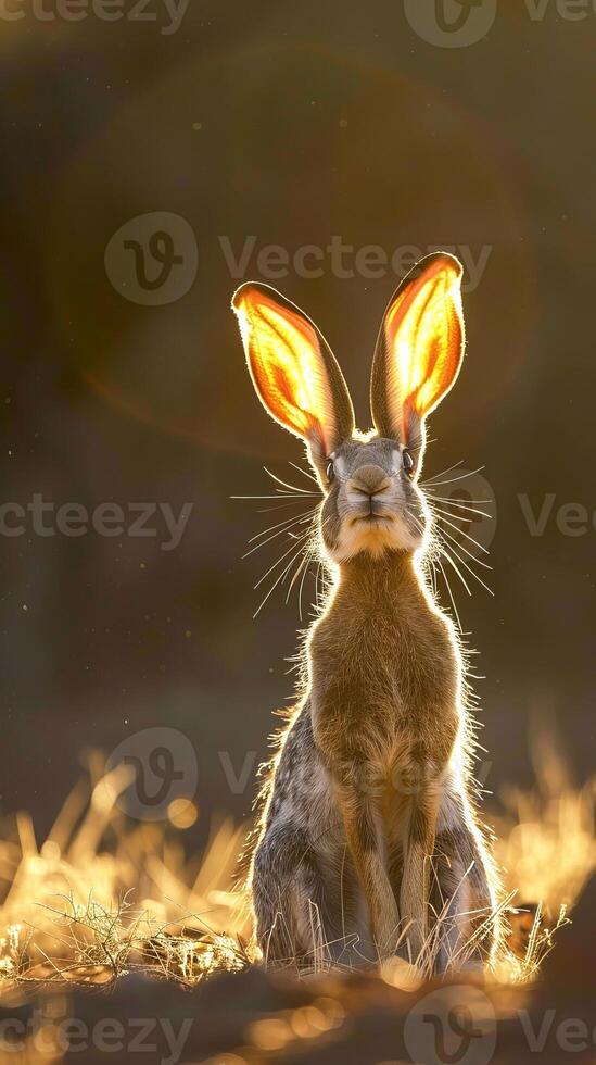 Jackrabbit standing in golden sunset light photo