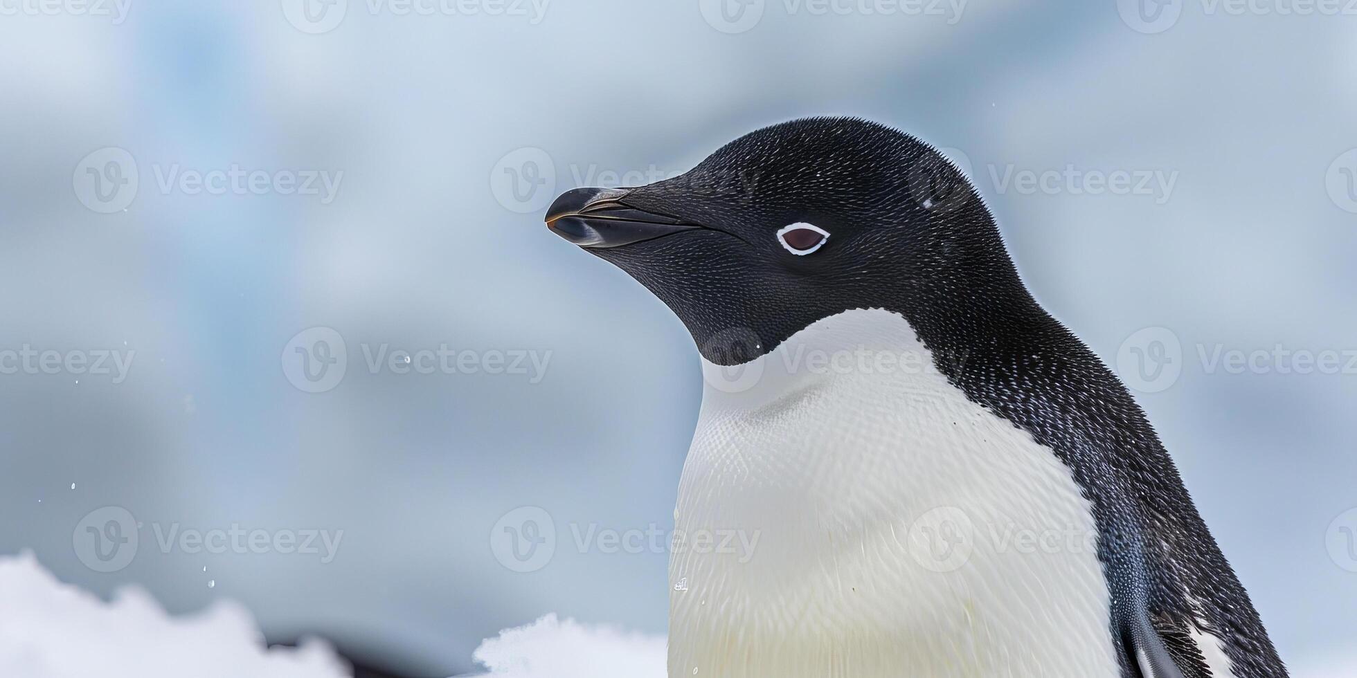 Adelie Penguin Among Snow and Ice in Antarctica photo
