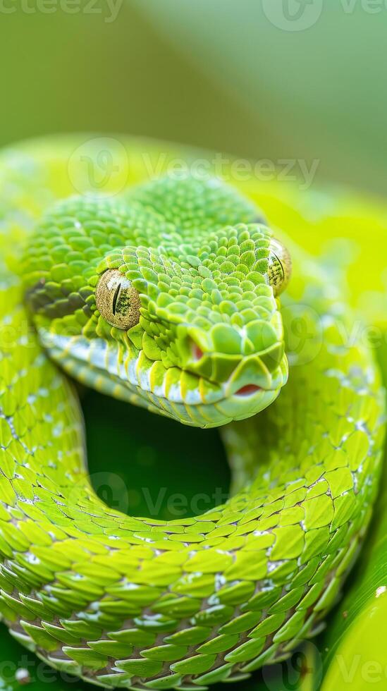 Bright Green Snake with Intricate Patterns in Natural Habitat photo