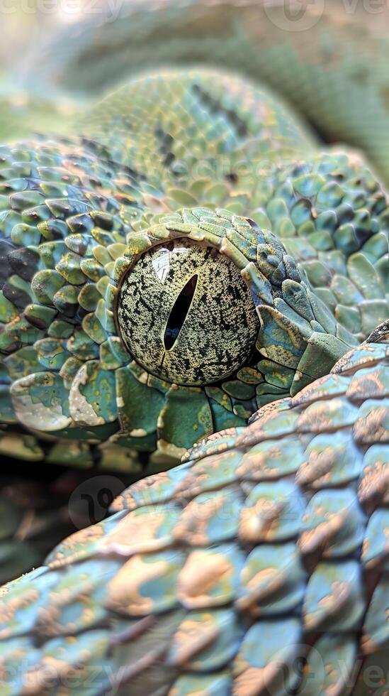 Patterned viper with yellow eyes photo