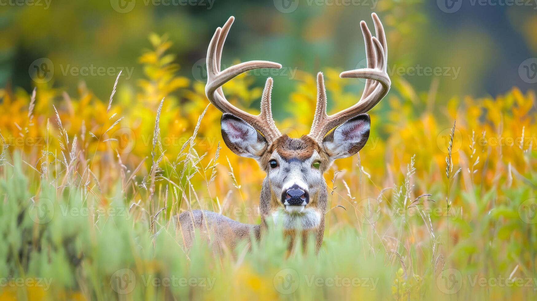 Majestic buck with antlers in vibrant autumn foliage photo