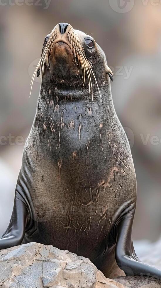 Majestic sea lion posing on a rock with a blurred background photo