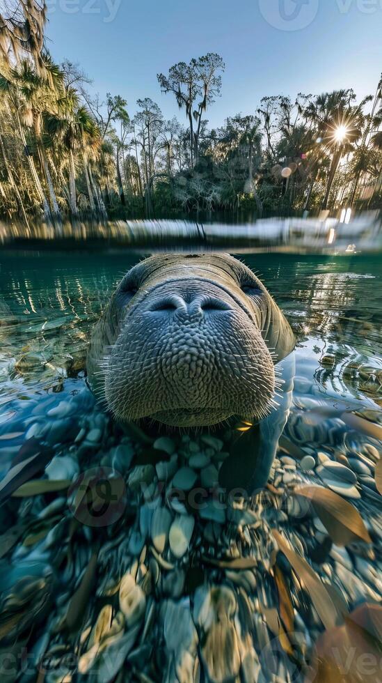 Manatee Surfacing in Pristine Florida River photo