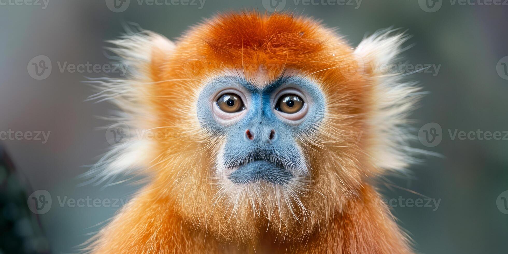 Close-up of a golden snub-nosed monkey in the wild photo