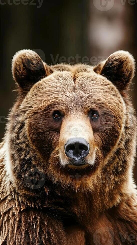 Majestic brown bear close-up portrait in natural habitat photo