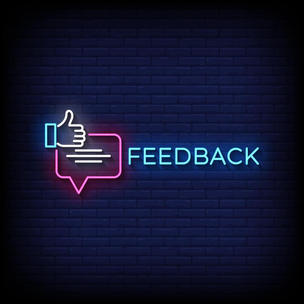 feedback neon sign with brick wall background vector