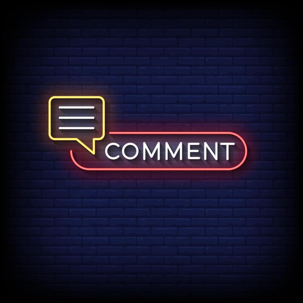 comment neon sign with brick wall background vector