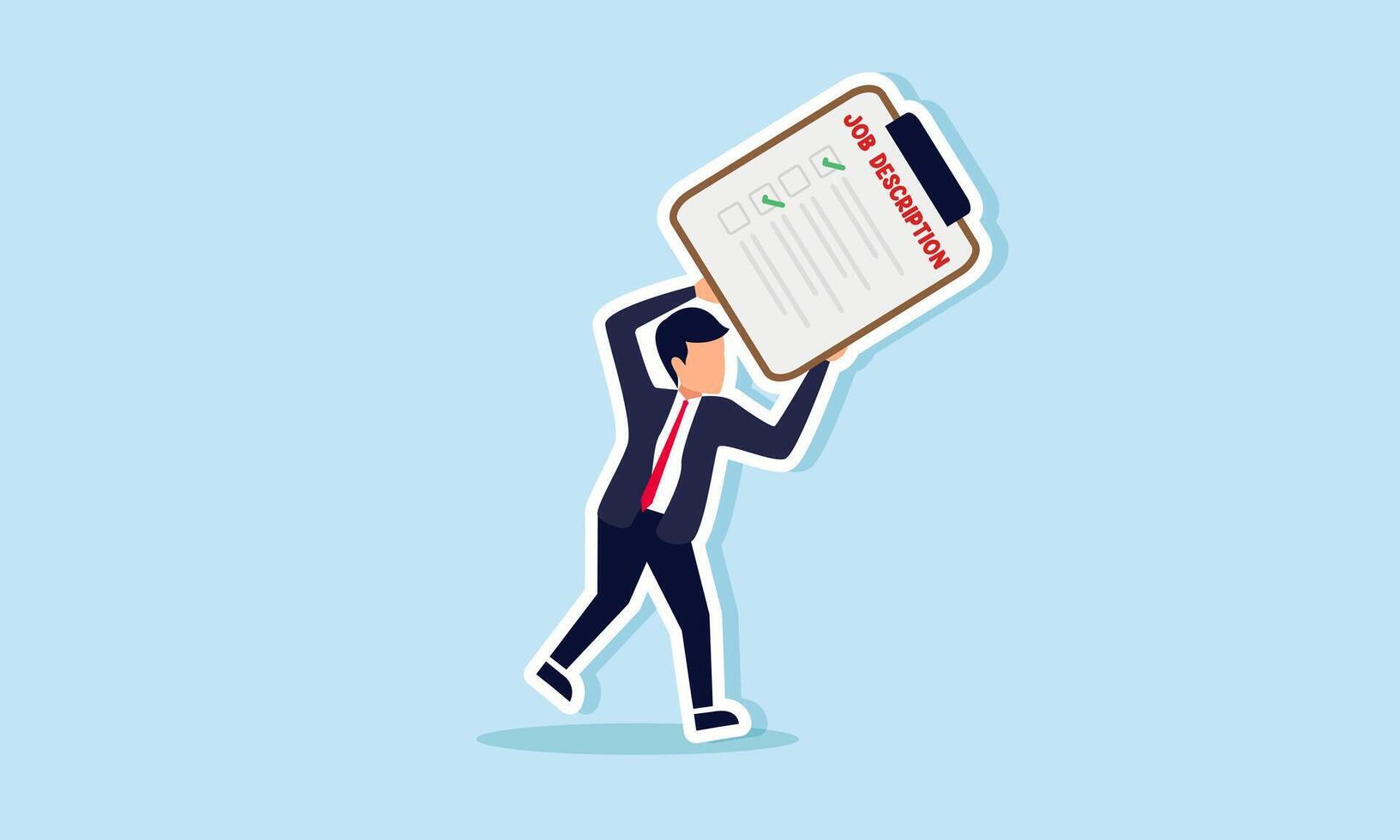Enthusiasm for tackling all job responsibilities concept of A businessman excited and happy, holding his job description board vector