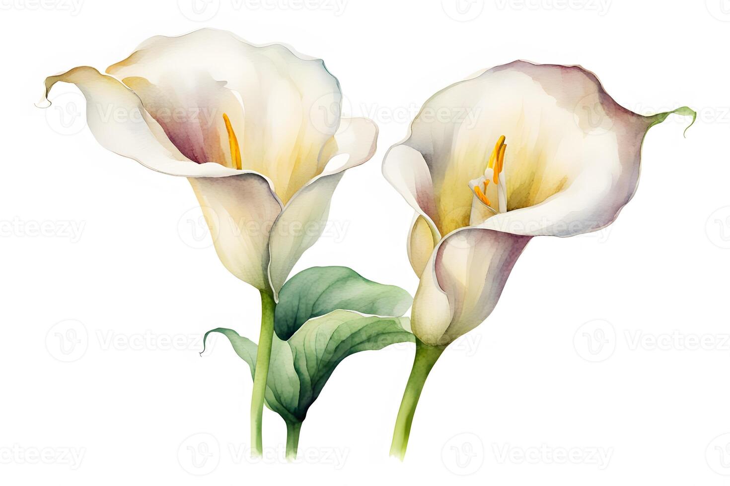 Watercolor calla lily flower white background photo