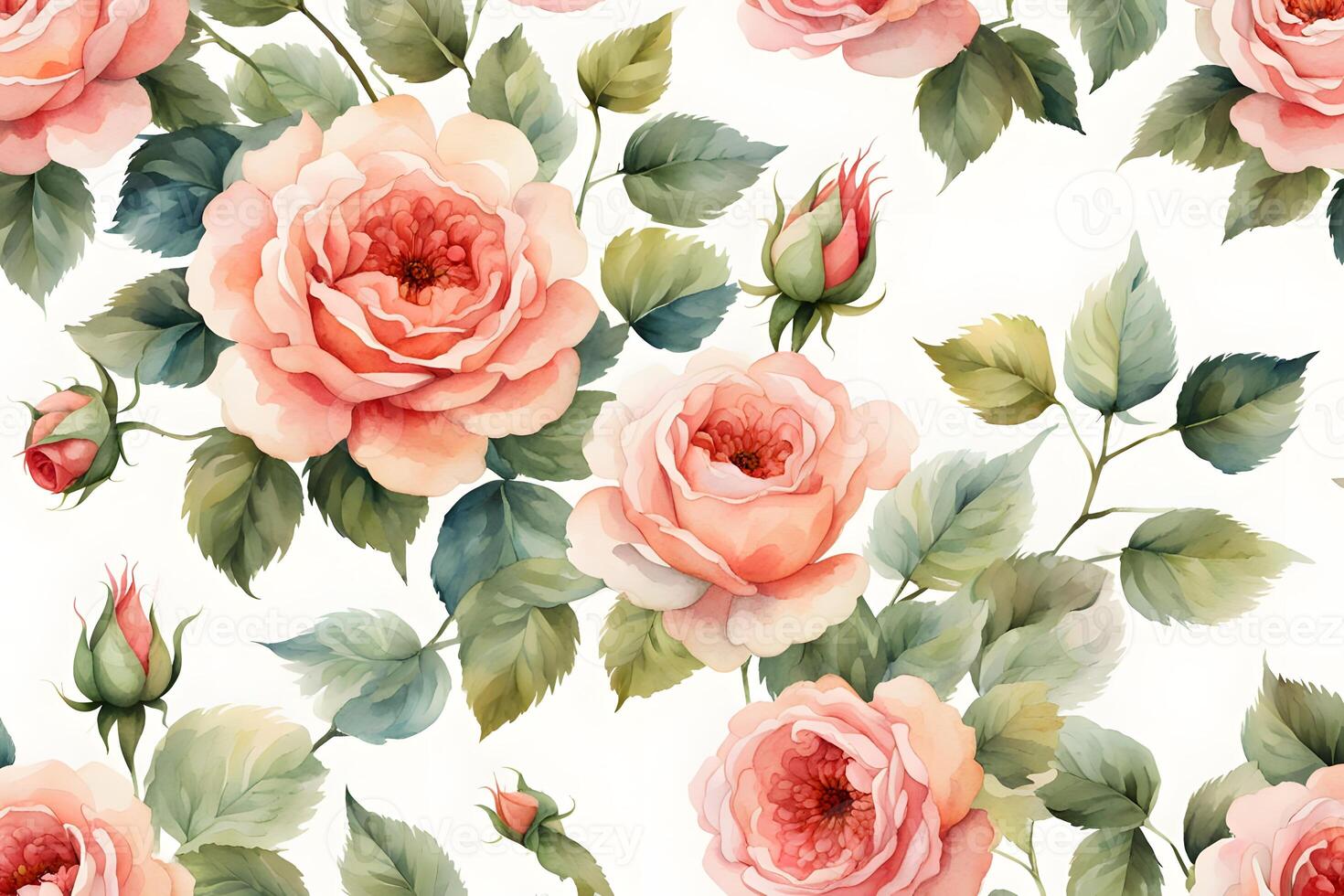 Watercolor climbing rose flower white background photo