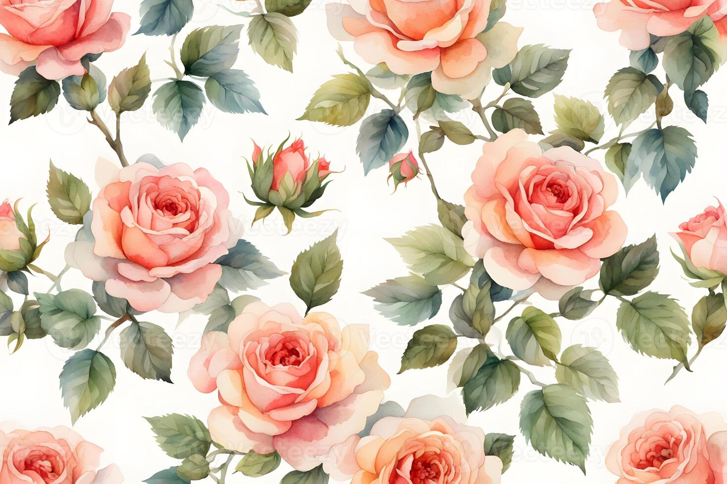 Watercolor climbing rose flower white background photo