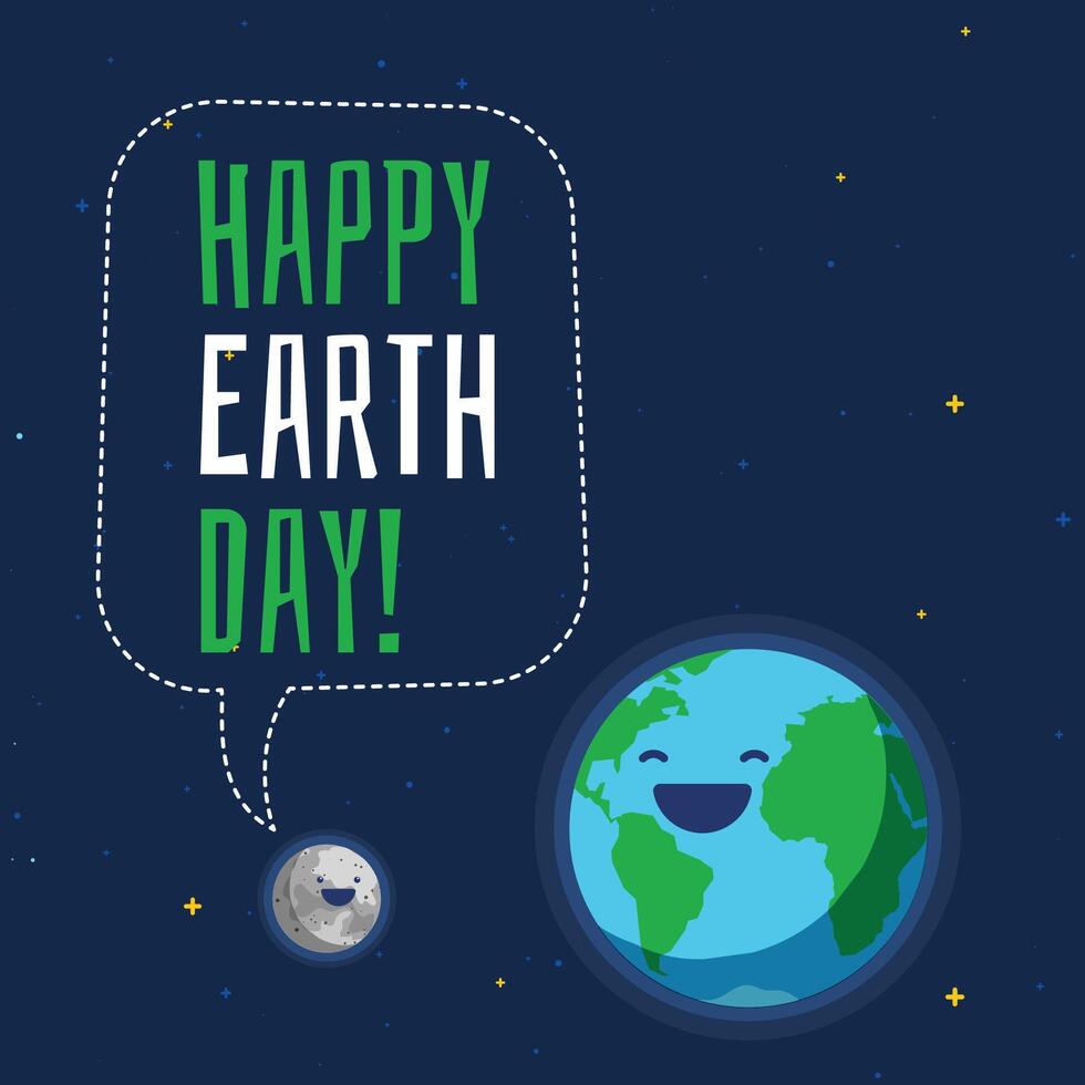 Happy Earth Day. Ecology concept. Design with globe map drawing and leaves on a dark background. vector