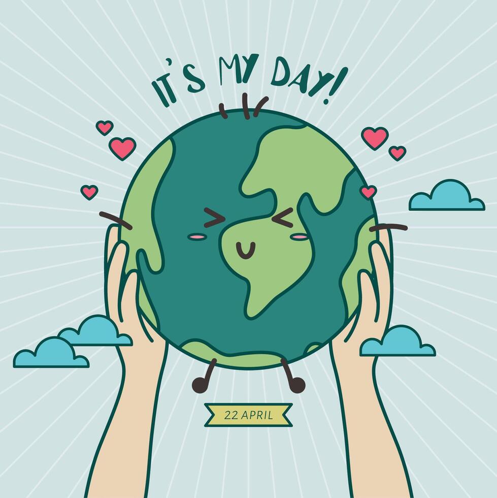 Two hands holding and save earth planet painting, eco-environment friendly save our planet. vector