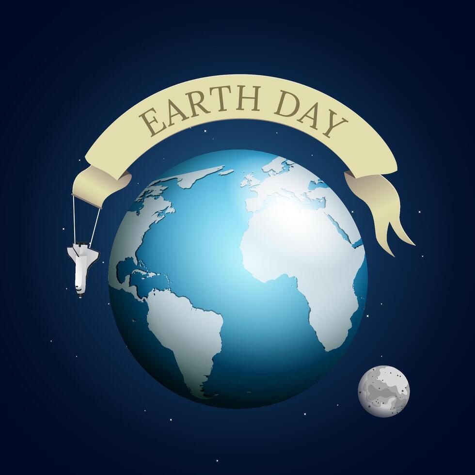Happy Earth Day Background Illustration of a happy Earth Day banner, with 3d design planet on the sky background, for an environment safety celebration vector