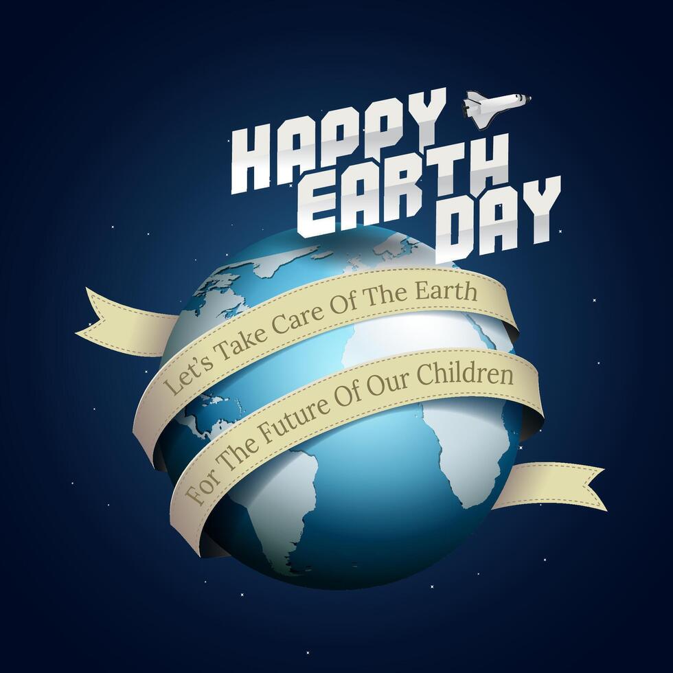 Hand sketched Happy Earth Day text with double ribbon and earth. Great for logotype, badge, icon, card, invitation, poster, and banner template. Celebration card. Lettering typography. 22 April. vector