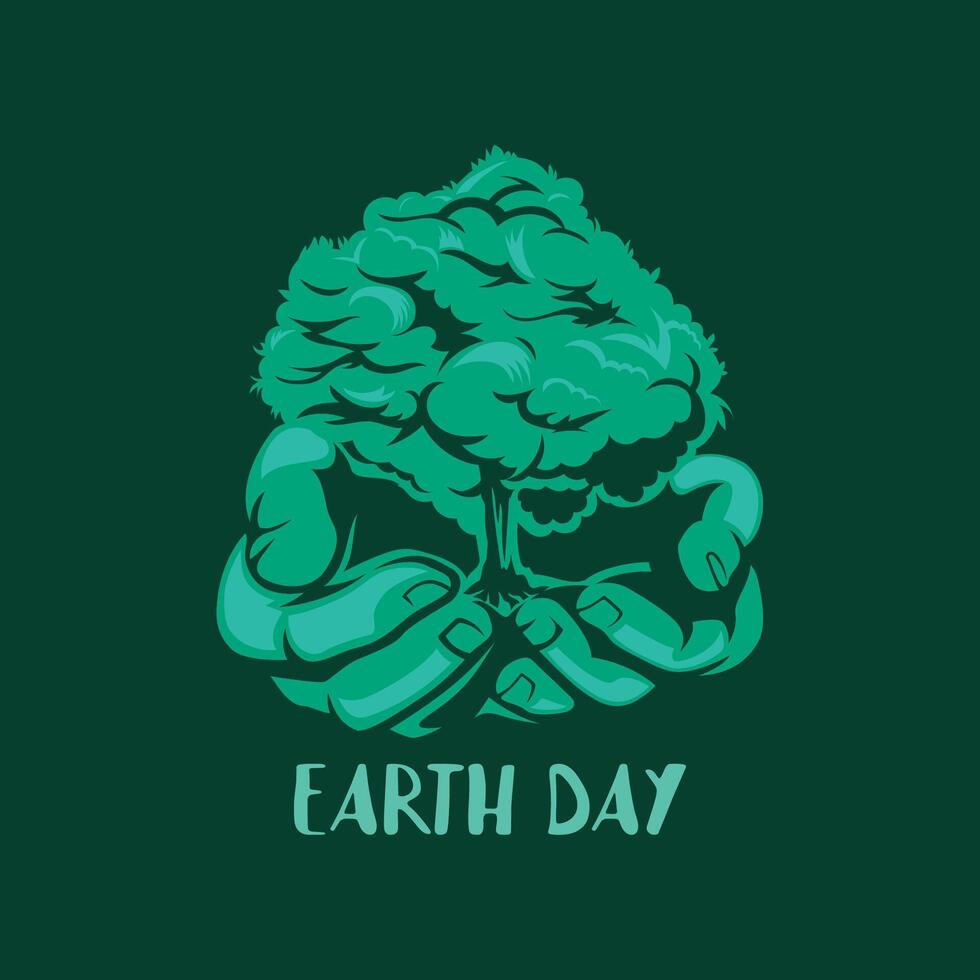 World Environment Day poster. Both hands are holding the green tree vector