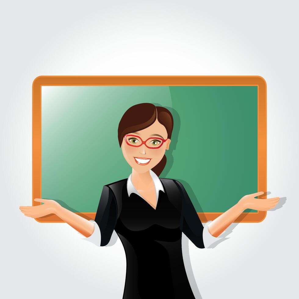 Young teacher standing in front of school blackboard teaching vector