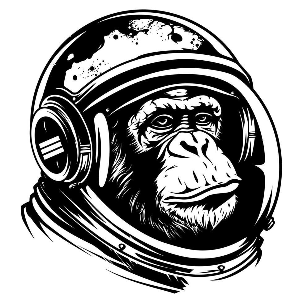 Illustration of monkey head wearing Astronaut helmet on white background vector