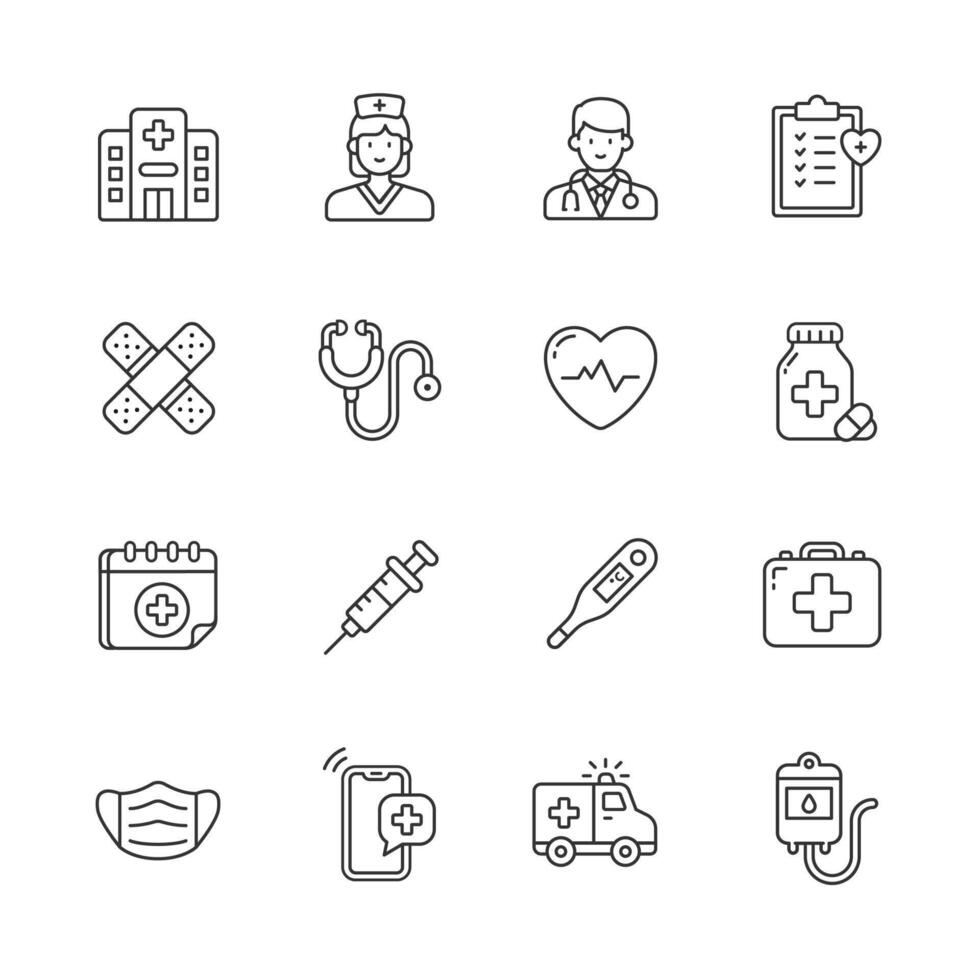 Medical and healthcare icon set in outline style vector