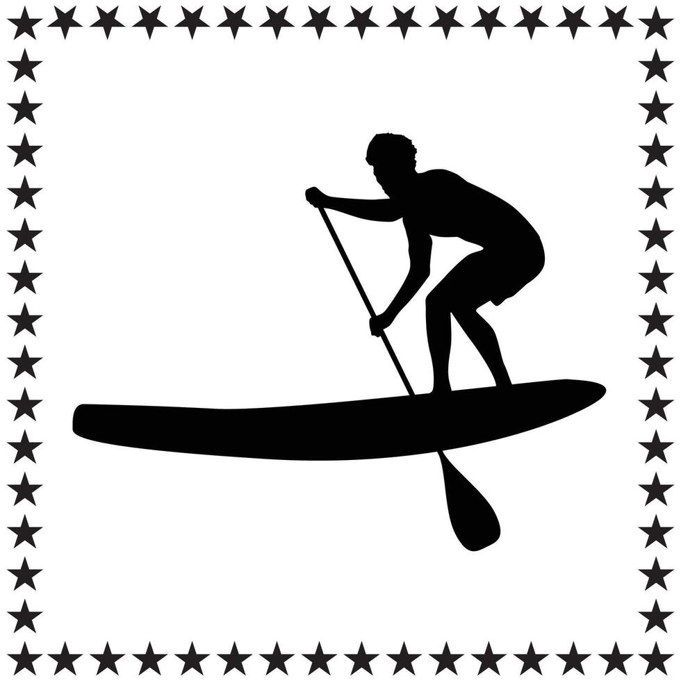Paddle board Silhouette illustration, Paddle board Silhouette, Paddle board Silhouette art on white background vector
