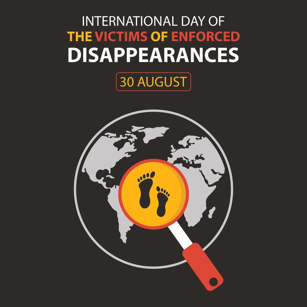 illustration graphic of magnifying glass looking for traces of people on earth, perfect for international day, the victim of enforced, celebrate, greeting card, etc. vector