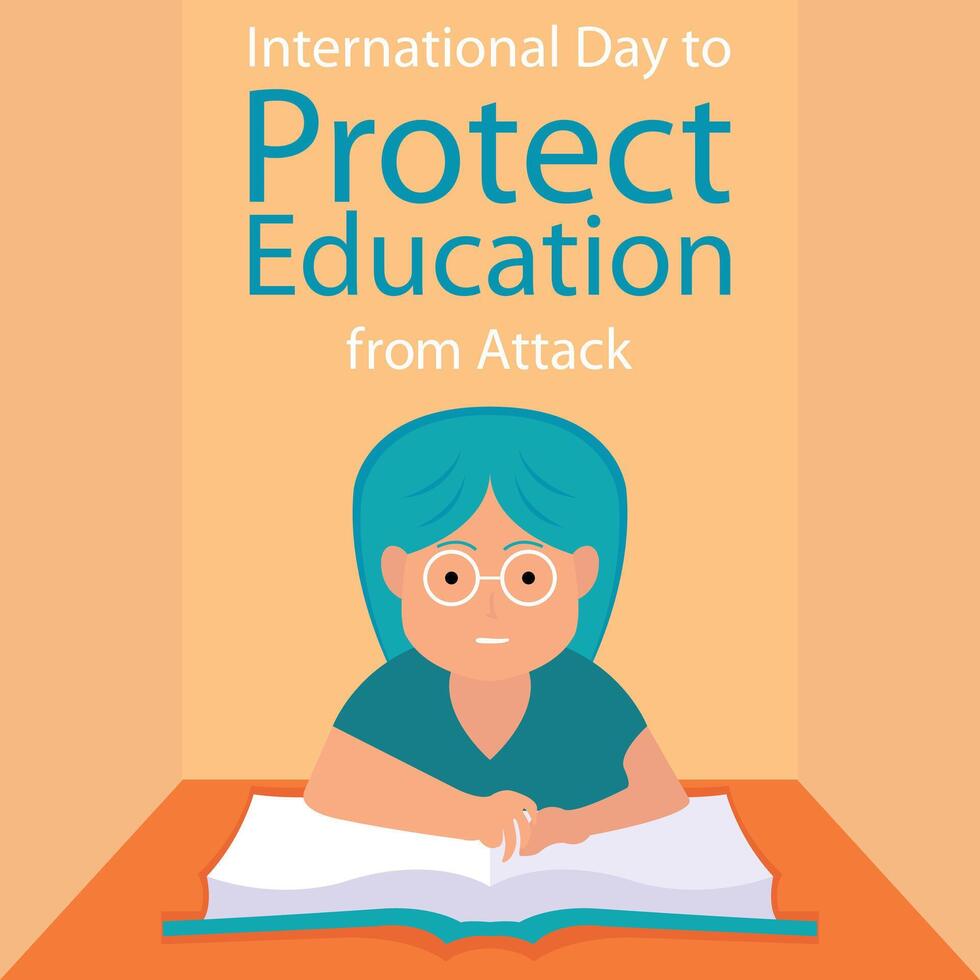 illustration graphic of a child reading a book in the room, perfect for international day, protect education from attack, celebrate, greeting card, etc. vector