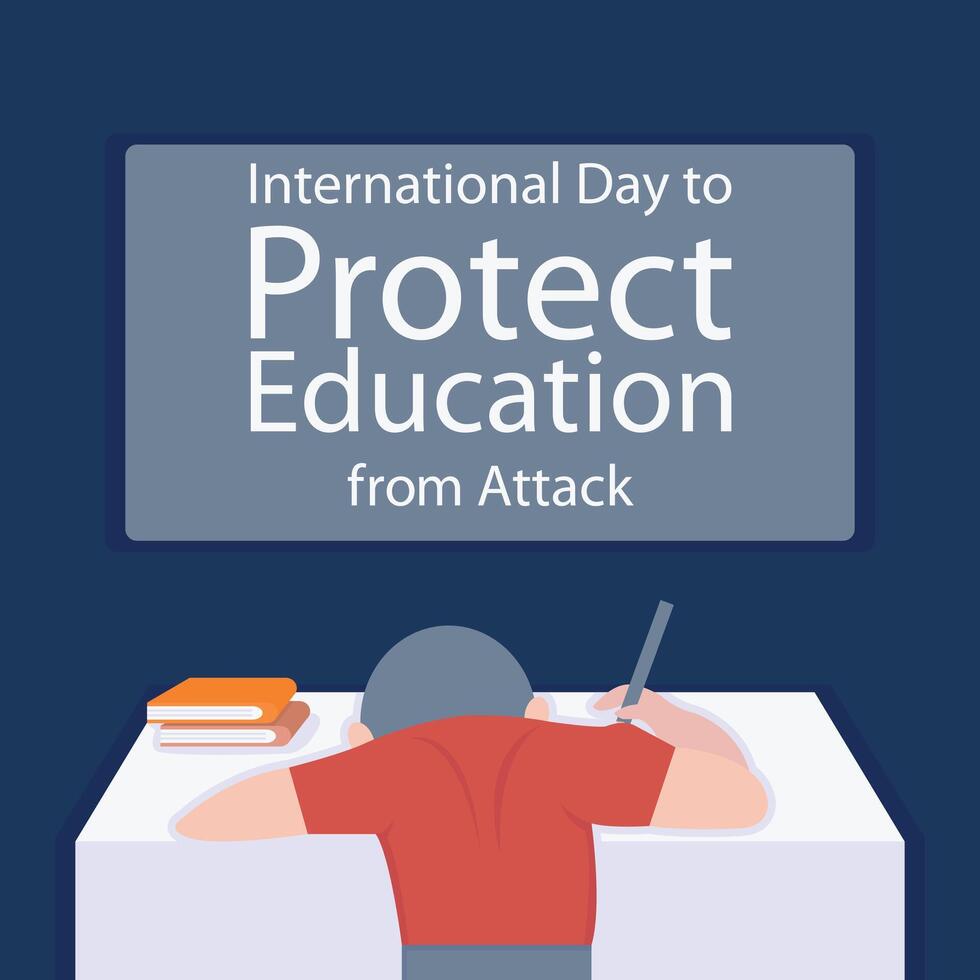 illustration graphic of a child is studying at the table, perfect for international day, protect education from attack, celebrate, greeting card, etc. vector