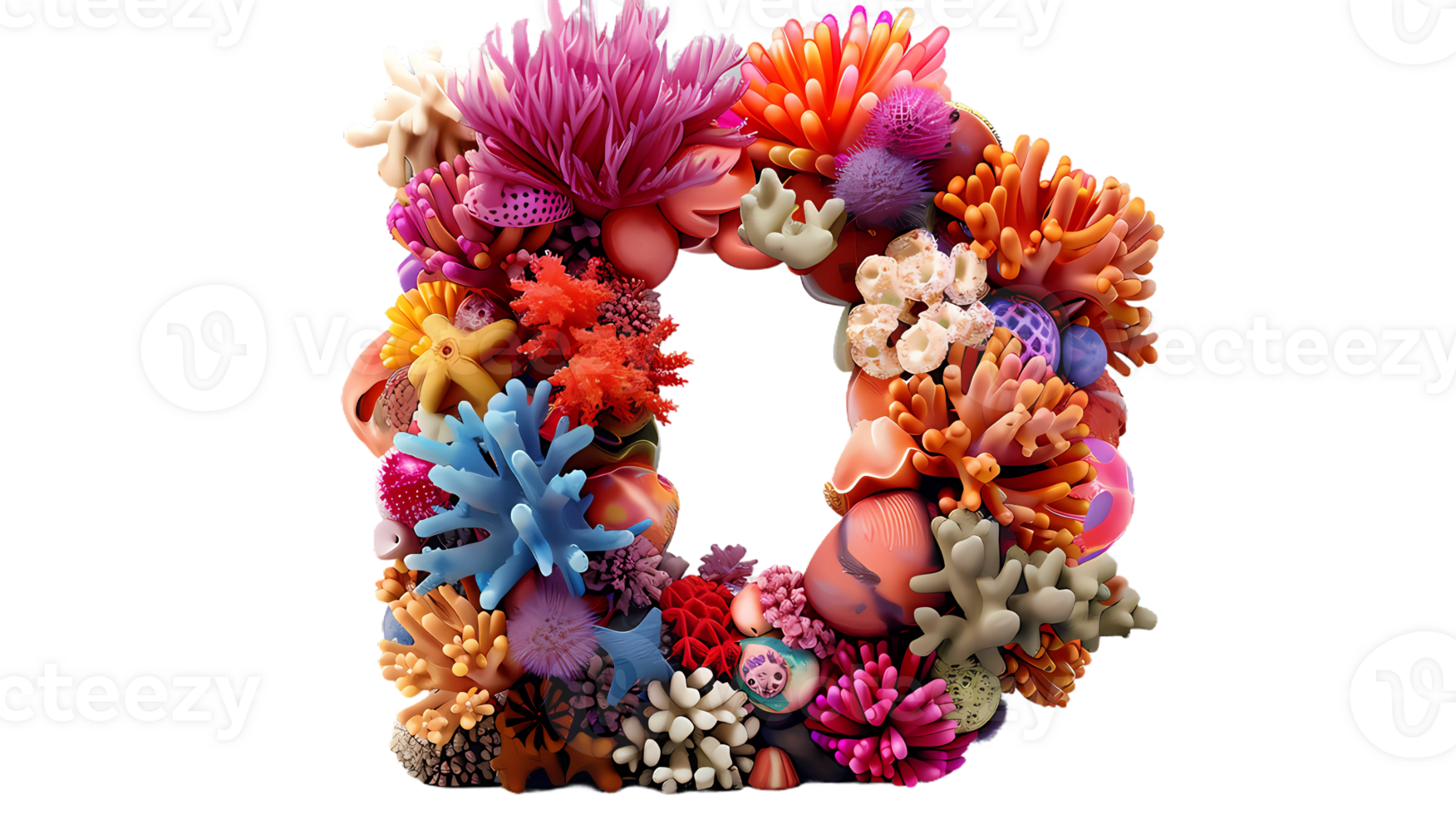 the letter d is made of colorful coral isolated at transparent background png
